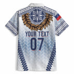 Manu Samoa Rugby Custom White Hawaiian Shirt ʻIe Toga Pattern With Brown Ula fala