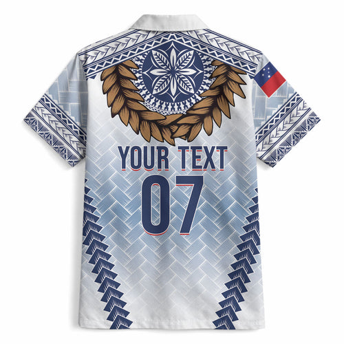 Manu Samoa Rugby Custom White Hawaiian Shirt ʻIe Toga Pattern With Brown Ula fala