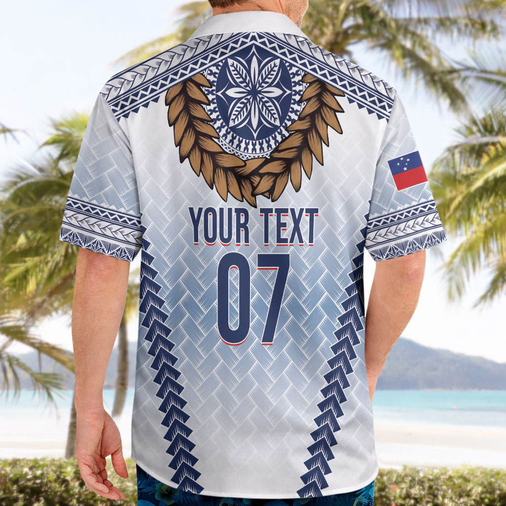 Manu Samoa Rugby Custom White Hawaiian Shirt ʻIe Toga Pattern With Brown Ula fala