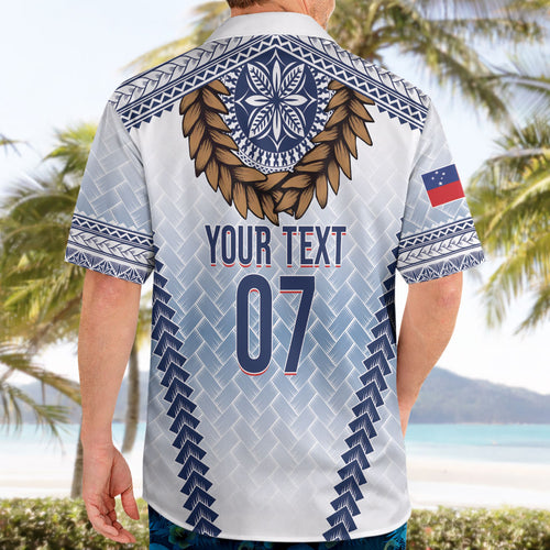 Manu Samoa Rugby Custom White Hawaiian Shirt ʻIe Toga Pattern With Brown Ula fala