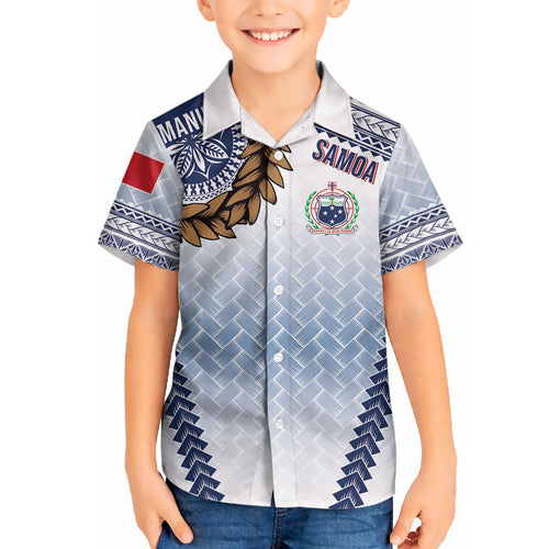 Manu Samoa Rugby Custom White Hawaiian Shirt ʻIe Toga Pattern With Brown Ula fala