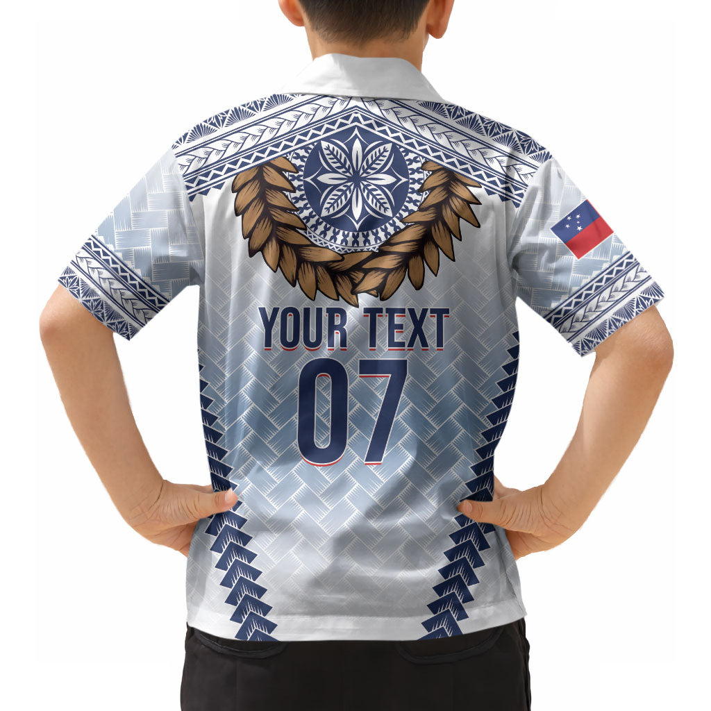 Manu Samoa Rugby Custom White Hawaiian Shirt ʻIe Toga Pattern With Brown Ula fala