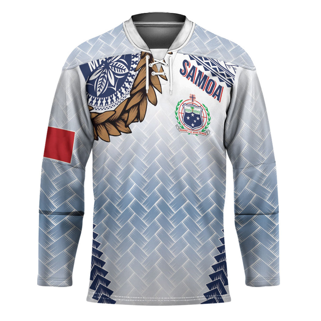 Manu Samoa Rugby Custom White Hockey Jersey ʻIe Toga Pattern With Brown Ula fala