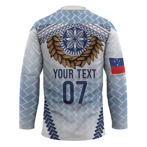 Manu Samoa Rugby Custom White Hockey Jersey ʻIe Toga Pattern With Brown Ula fala