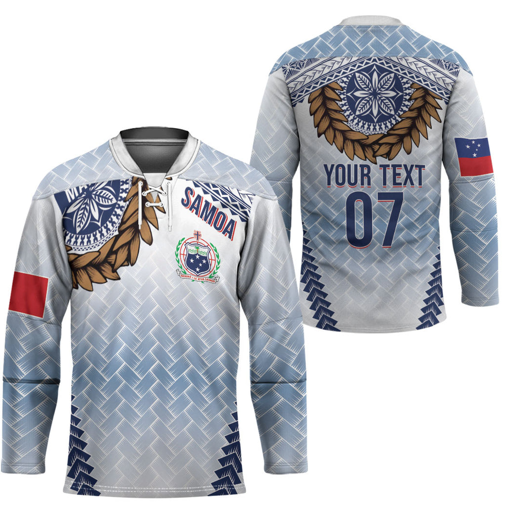 Manu Samoa Rugby Custom White Hockey Jersey ʻIe Toga Pattern With Brown Ula fala