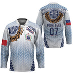 Manu Samoa Rugby Custom White Hockey Jersey ʻIe Toga Pattern With Brown Ula fala