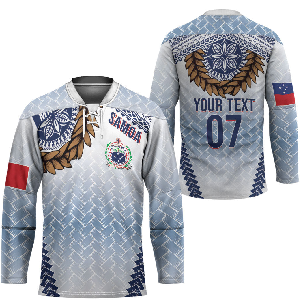 Manu Samoa Rugby Custom White Hockey Jersey ʻIe Toga Pattern With Brown Ula fala