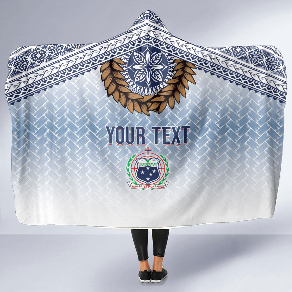 Manu Samoa Rugby Custom White Hooded Blanket ʻIe Toga Pattern With Brown Ula fala