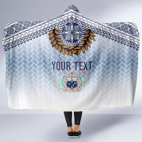 Manu Samoa Rugby Custom White Hooded Blanket ʻIe Toga Pattern With Brown Ula fala