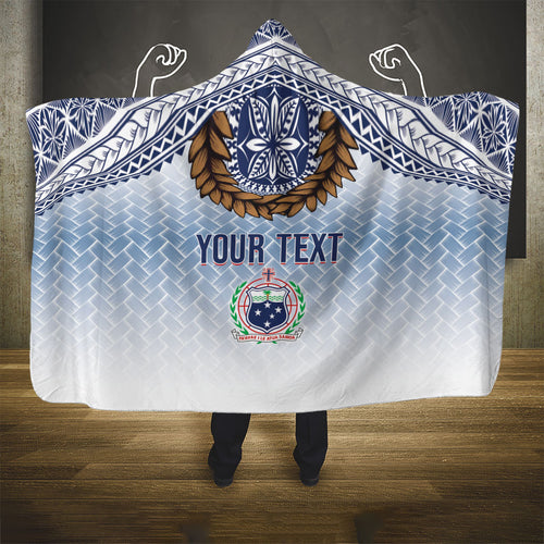 Manu Samoa Rugby Custom White Hooded Blanket ʻIe Toga Pattern With Brown Ula fala