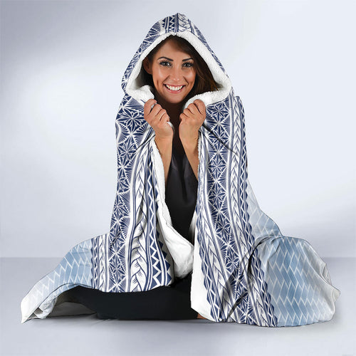 Manu Samoa Rugby Custom White Hooded Blanket ʻIe Toga Pattern With Brown Ula fala