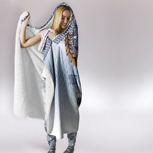 Manu Samoa Rugby Custom White Hooded Blanket ʻIe Toga Pattern With Brown Ula fala