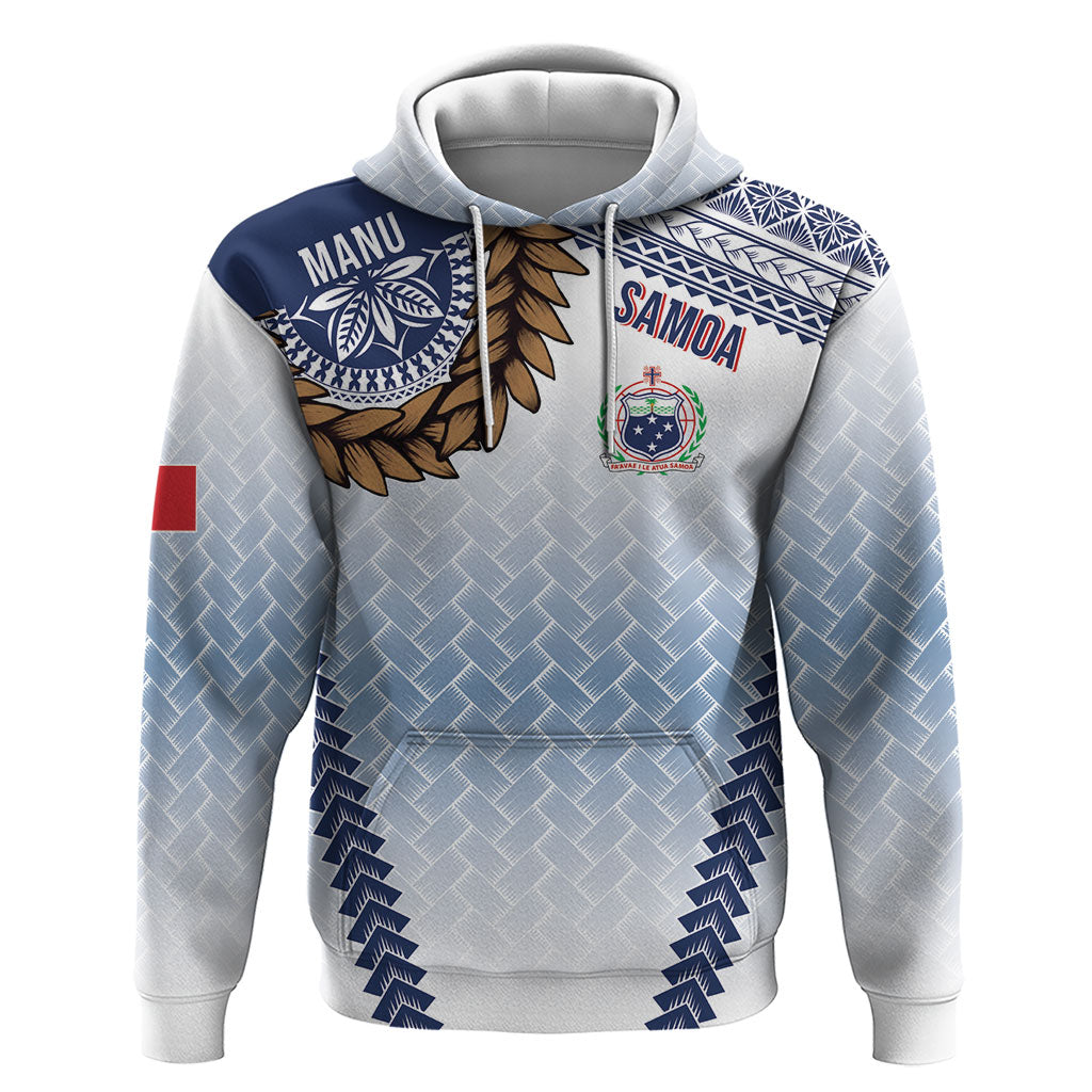 Manu Samoa Rugby Custom White Hoodie ʻIe Toga Pattern With Brown Ula fala