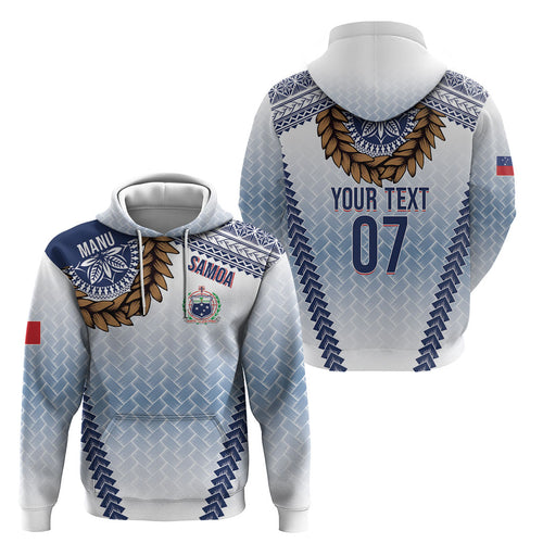 Manu Samoa Rugby Custom White Hoodie ʻIe Toga Pattern With Brown Ula fala