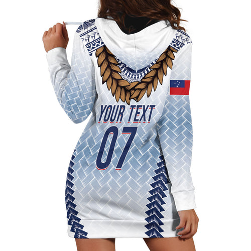 Manu Samoa Rugby Custom White Hoodie Dress ʻIe Toga Pattern With Brown Ula fala