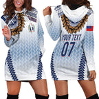 Manu Samoa Rugby Custom White Hoodie Dress ʻIe Toga Pattern With Brown Ula fala