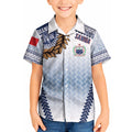 Manu Samoa Rugby Custom White Kid Hawaiian Shirt ʻIe Toga Pattern With Brown Ula fala