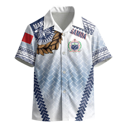 Manu Samoa Rugby Custom White Kid Hawaiian Shirt ʻIe Toga Pattern With Brown Ula fala