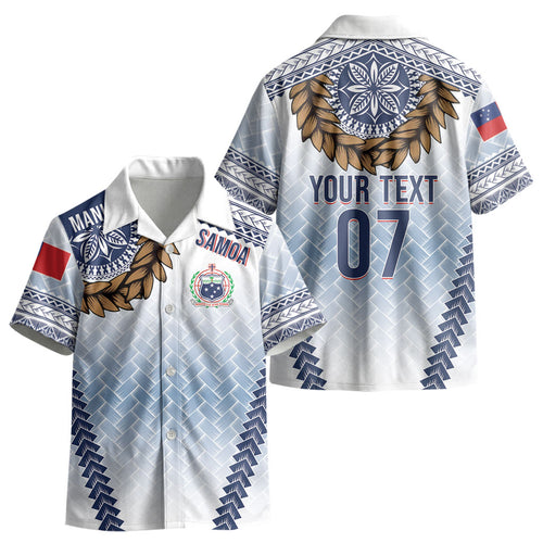 Manu Samoa Rugby Custom White Kid Hawaiian Shirt ʻIe Toga Pattern With Brown Ula fala