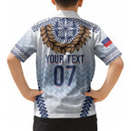 Manu Samoa Rugby Custom White Kid Hawaiian Shirt ʻIe Toga Pattern With Brown Ula fala