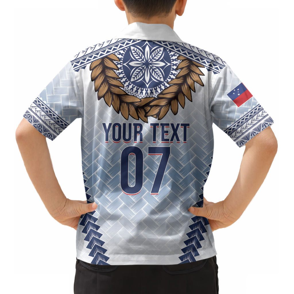 Manu Samoa Rugby Custom White Kid Hawaiian Shirt ʻIe Toga Pattern With Brown Ula fala