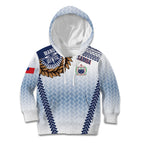 Manu Samoa Rugby Custom White Kid Hoodie ʻIe Toga Pattern With Brown Ula fala