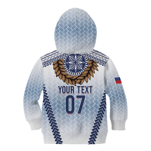 Manu Samoa Rugby Custom White Kid Hoodie ʻIe Toga Pattern With Brown Ula fala