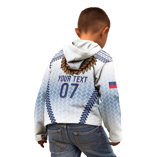 Manu Samoa Rugby Custom White Kid Hoodie ʻIe Toga Pattern With Brown Ula fala