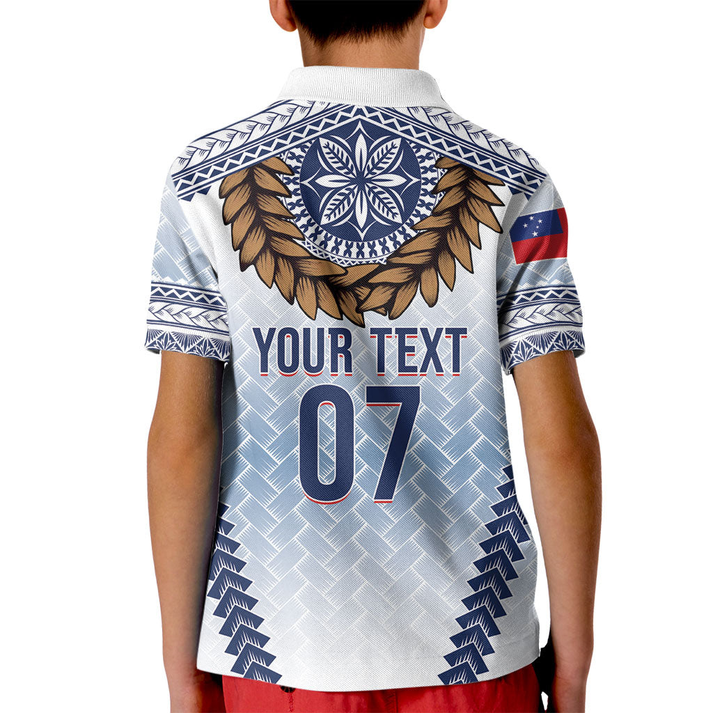 Manu Samoa Rugby Custom White Kid Polo Shirt ʻIe Toga Pattern With Brown Ula fala