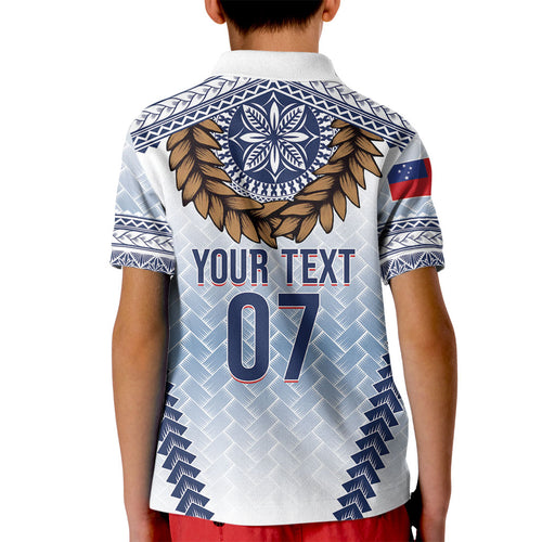 Manu Samoa Rugby Custom White Kid Polo Shirt ʻIe Toga Pattern With Brown Ula fala