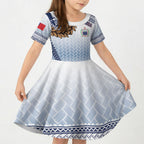 Manu Samoa Rugby Custom White Kid Short Sleeve Dress ʻIe Toga Pattern With Brown Ula fala