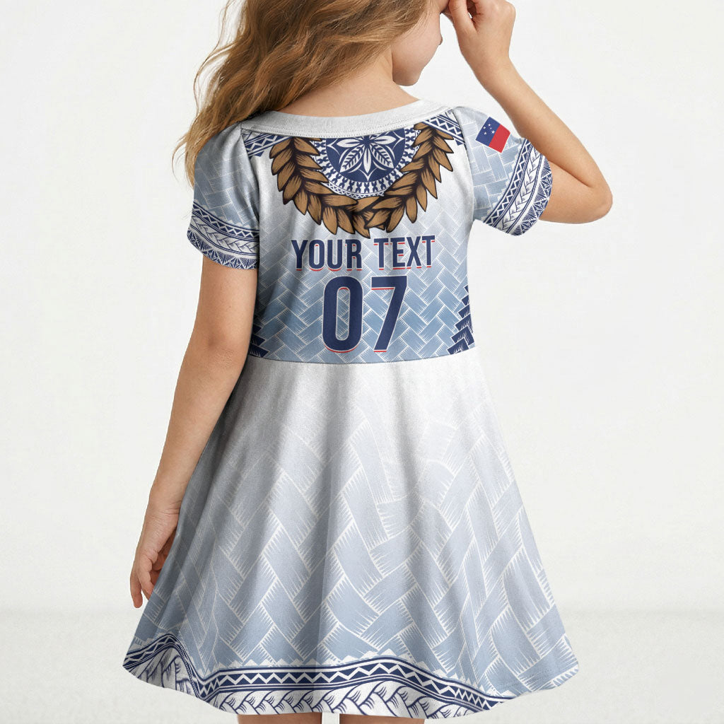 Manu Samoa Rugby Custom White Kid Short Sleeve Dress ʻIe Toga Pattern With Brown Ula fala
