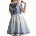 Manu Samoa Rugby Custom White Kid Short Sleeve Dress ʻIe Toga Pattern With Brown Ula fala