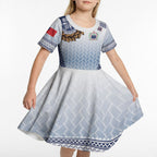 Manu Samoa Rugby Custom White Kid Short Sleeve Dress ʻIe Toga Pattern With Brown Ula fala