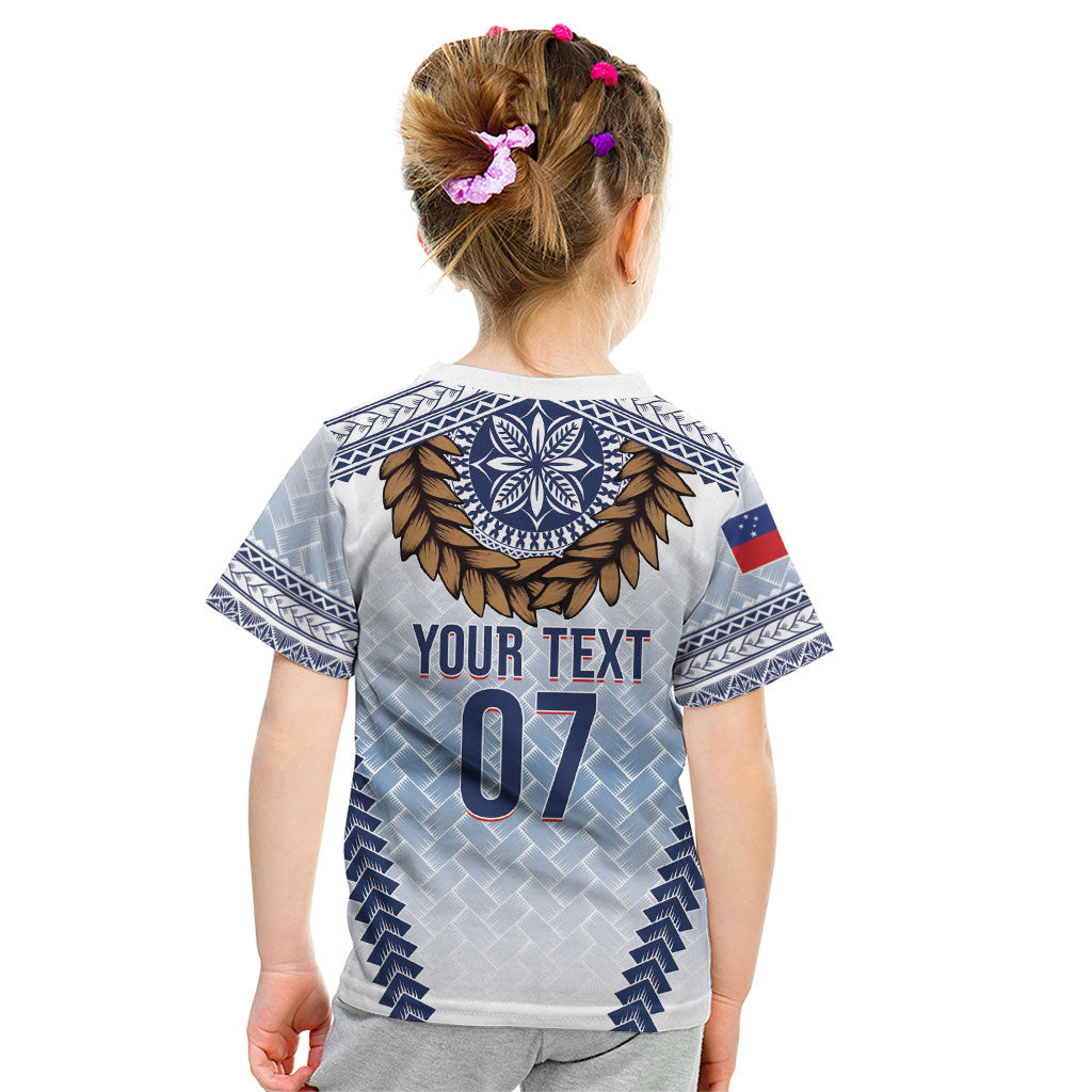 Manu Samoa Rugby Custom White Kid T Shirt ʻIe Toga Pattern With Brown Ula fala