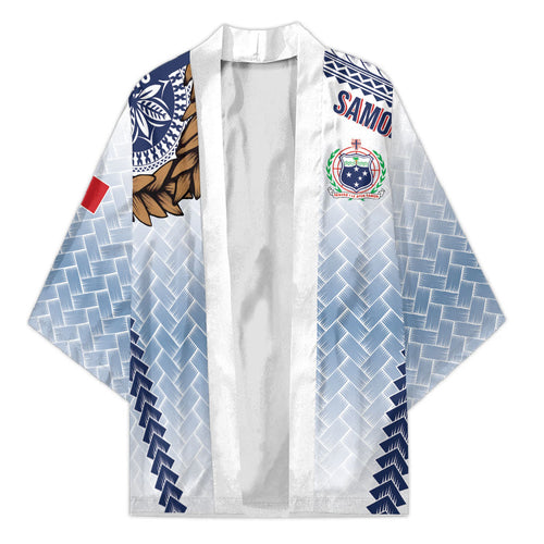 Manu Samoa Rugby Custom White Kimono ʻIe Toga Pattern With Brown Ula fala