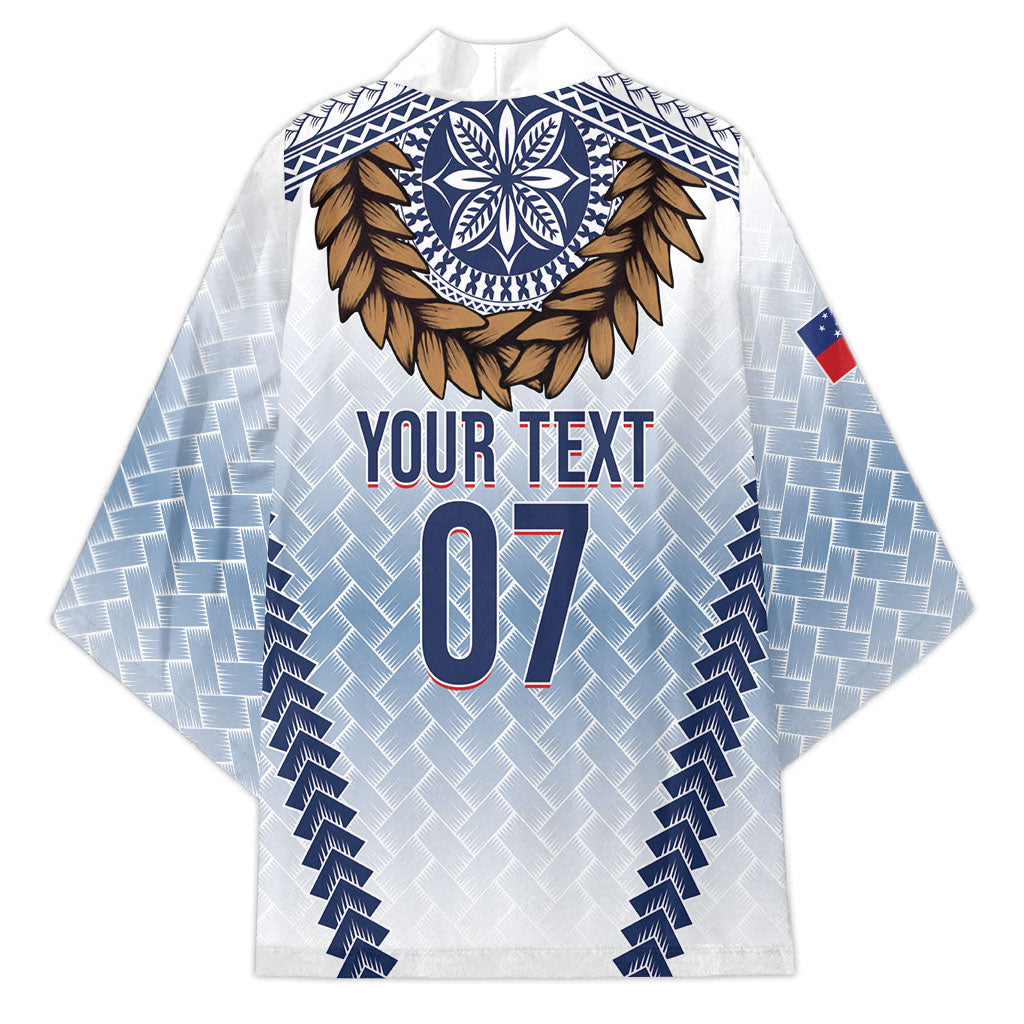 Manu Samoa Rugby Custom White Kimono ʻIe Toga Pattern With Brown Ula fala