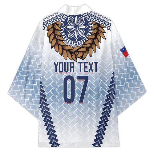 Manu Samoa Rugby Custom White Kimono ʻIe Toga Pattern With Brown Ula fala