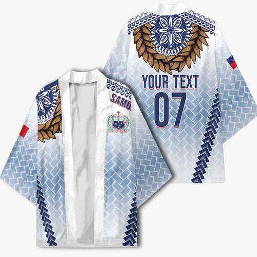 Manu Samoa Rugby Custom White Kimono ʻIe Toga Pattern With Brown Ula fala