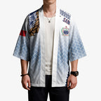 Manu Samoa Rugby Custom White Kimono ʻIe Toga Pattern With Brown Ula fala