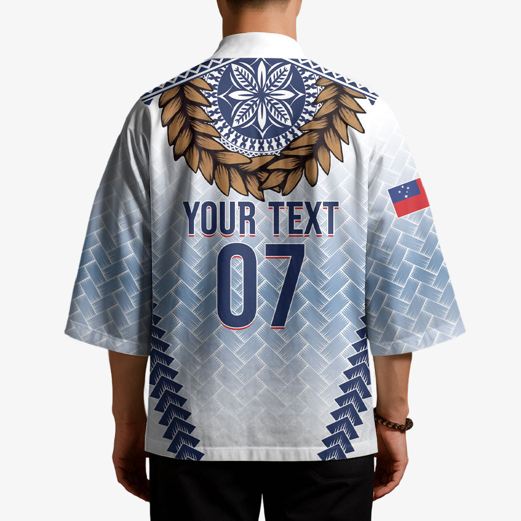 Manu Samoa Rugby Custom White Kimono ʻIe Toga Pattern With Brown Ula fala