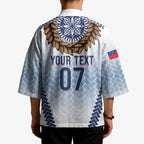 Manu Samoa Rugby Custom White Kimono ʻIe Toga Pattern With Brown Ula fala