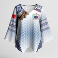 Manu Samoa Rugby Custom White Kimono Sleeve Blouse ʻIe Toga Pattern With Brown Ula fala