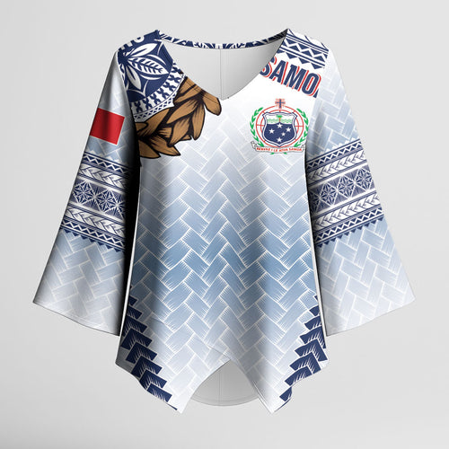 Manu Samoa Rugby Custom White Kimono Sleeve Blouse ʻIe Toga Pattern With Brown Ula fala