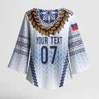 Manu Samoa Rugby Custom White Kimono Sleeve Blouse ʻIe Toga Pattern With Brown Ula fala