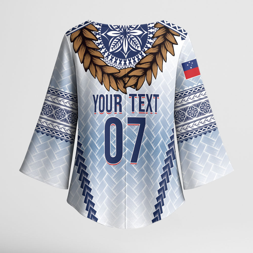 Manu Samoa Rugby Custom White Kimono Sleeve Blouse ʻIe Toga Pattern With Brown Ula fala