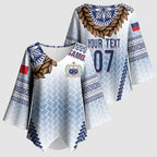 Manu Samoa Rugby Custom White Kimono Sleeve Blouse ʻIe Toga Pattern With Brown Ula fala
