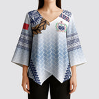 Manu Samoa Rugby Custom White Kimono Sleeve Blouse ʻIe Toga Pattern With Brown Ula fala