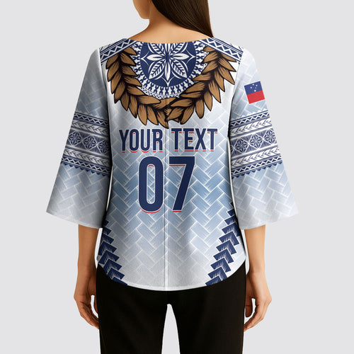 Manu Samoa Rugby Custom White Kimono Sleeve Blouse ʻIe Toga Pattern With Brown Ula fala