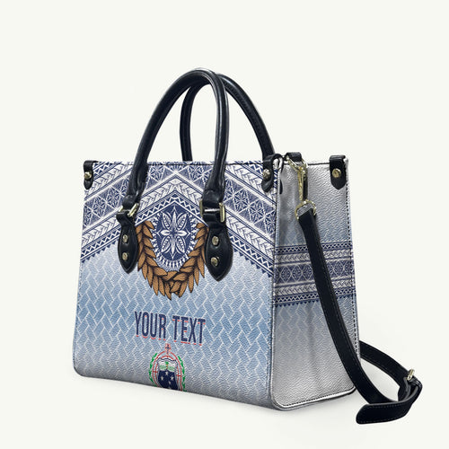 Manu Samoa Rugby Custom White Leather Bag ʻIe Toga Pattern With Brown Ula fala